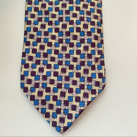 Vintage Charleston Tie Rack Silk Geometric Mod Tie Made in Italy Blue + Purple - Picture 1 of 3
